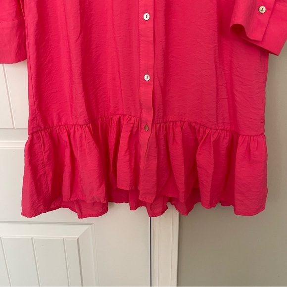ZARA Hot Pink Buttom Up Ruffle Dress XS - Picture 6 of 7